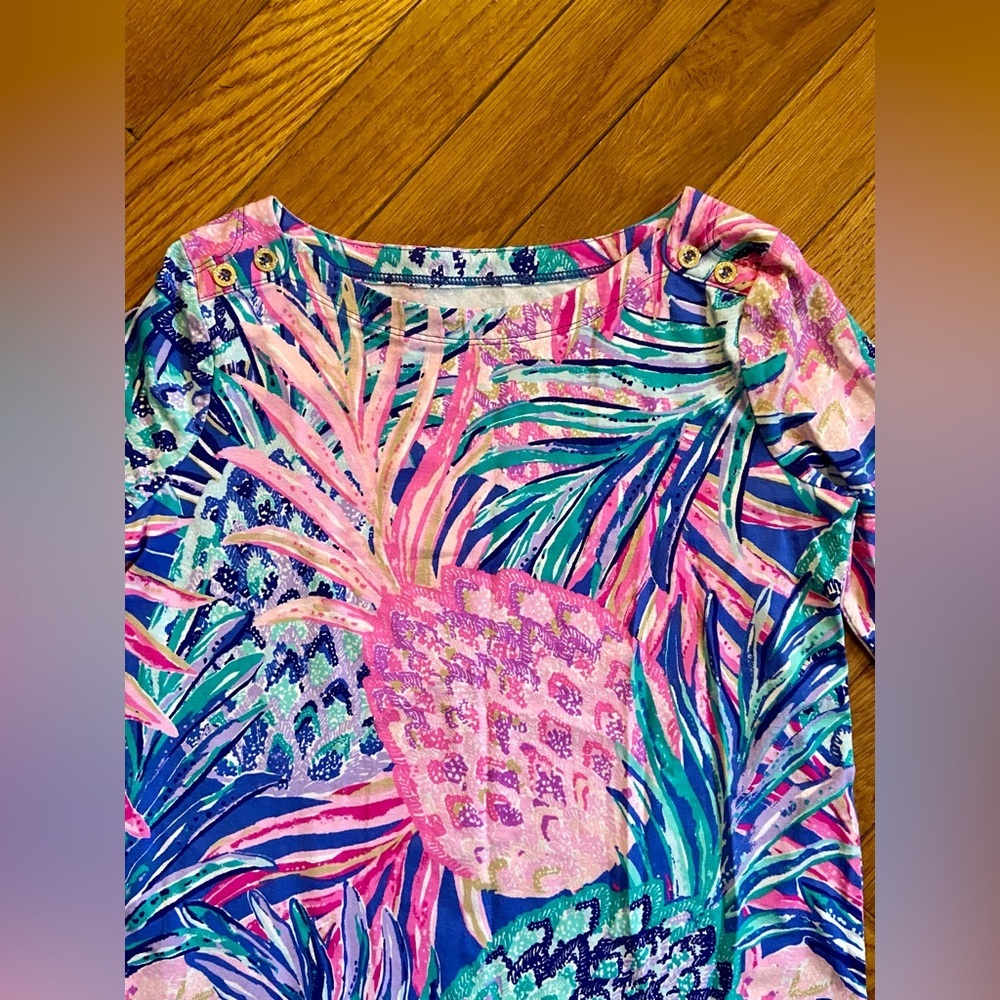 Lilly Pulitzer Pineapple Print Stretch Sophie Sheath Dress Pink Blue SZ L (8-10) - Picture 4 of 8